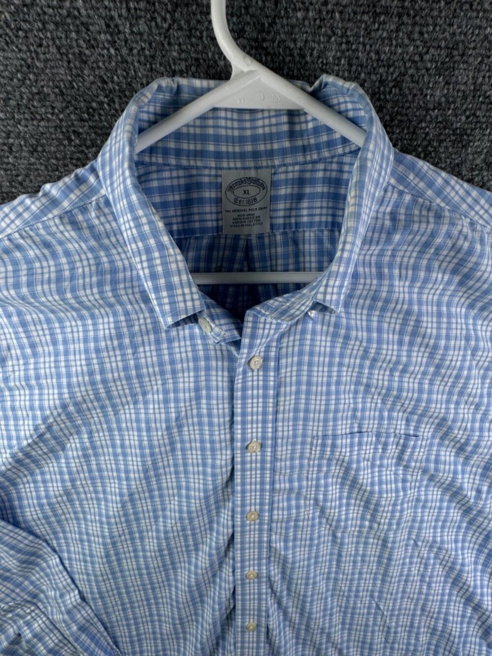 Brooks Brothers Cotton Button Up Shirt Long Sleeve XL Plaid Blue Non Iron Adult